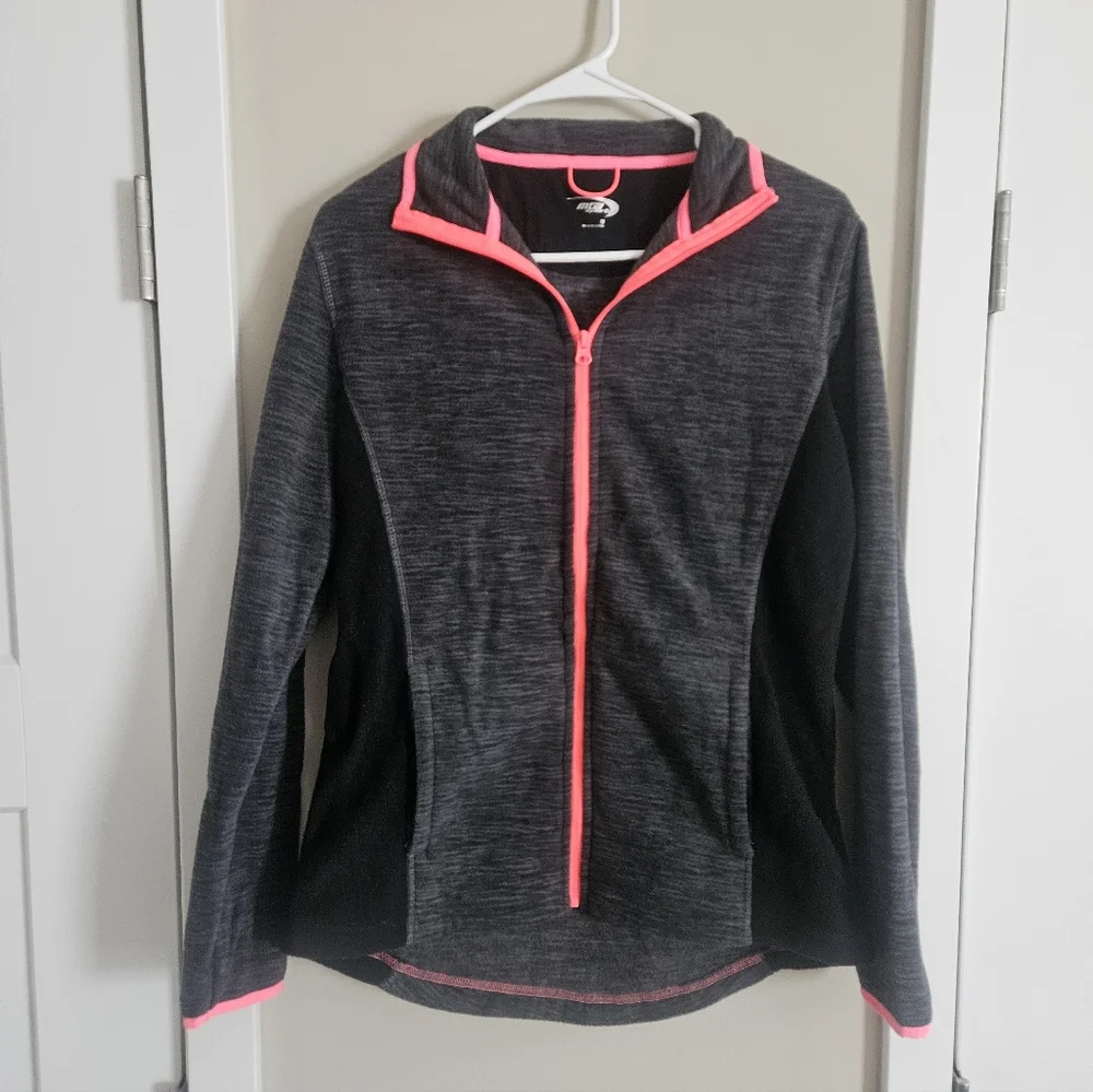 MTA sport fleece long sleeve sweater zip jacket medium dark charcoal grey pink - Picture 1 of 5